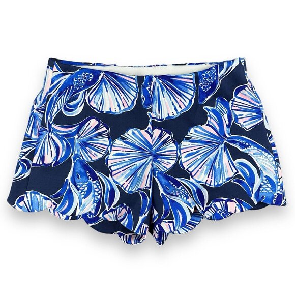 Lilly Pulitzer Pants - Lilly Pulitzer Adelia Scuba Shorts Blue Pink Swim Water Stretch Scallop Size S